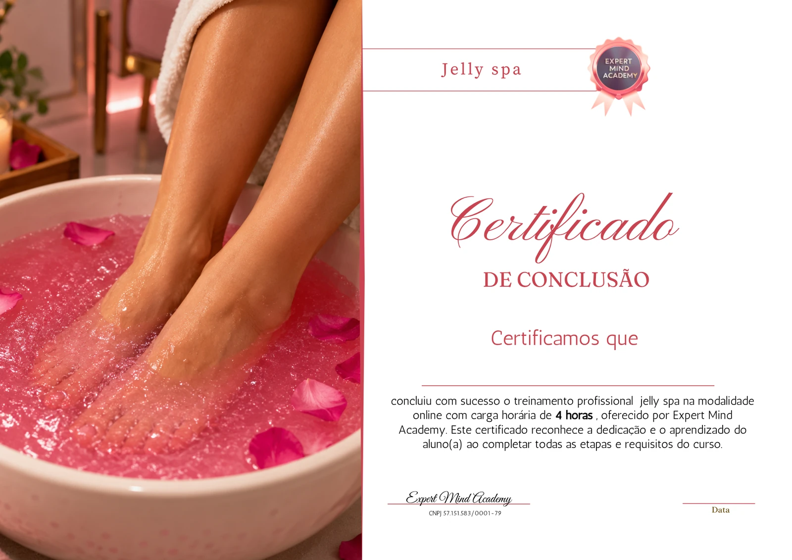 Certificado de conclusão do curso Jelly Spa